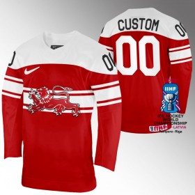 Män Danmark tröja med eget tryck IIHF World Championship 2023 Röd